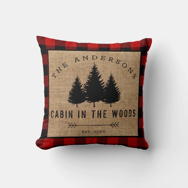 Coussin Rustic Country Family Nom Cabin dans les Woods (Recto)