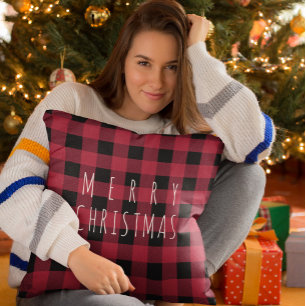 Coussin Rustic Country Plaid Joyeux Noël