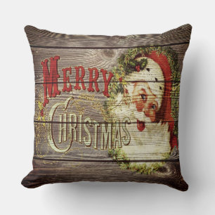 Coussin Rustic Country Vintage Joyeux Noël et Père Noël