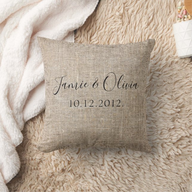 Coussin Rustic Couple noms date mariage (Couverture)