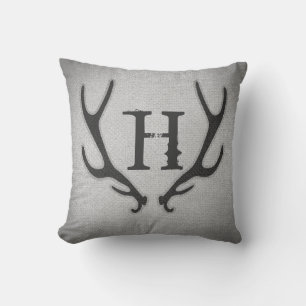 Coussin Rustic Deer Antlers Grey Faux Burlap Texture