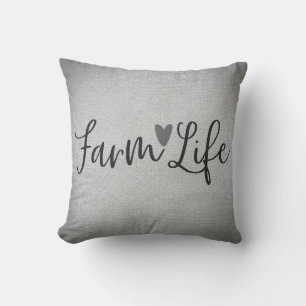Coussin Rustic Farm Life Gris Burlap Texture Whimsical