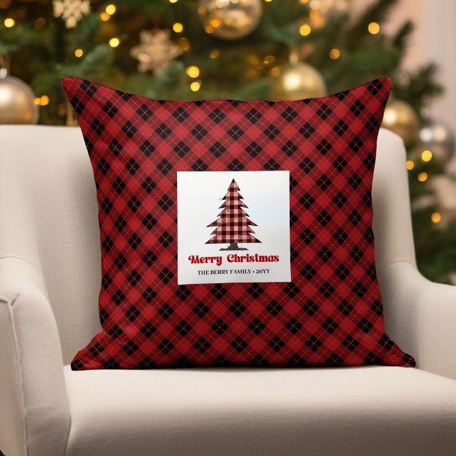 Coussin Rustic Holiday Buffalo Plaid Name Throw Pillow (Rustic Holiday Buffalo Plaid Name Throw Pillow)