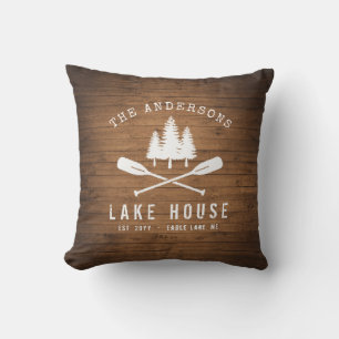 Coussin Rustic Lake House Bateau Arbres Bois Imprimer