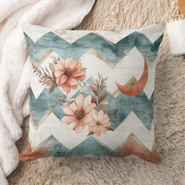 Coussin Rustic Moon Floral Chevron Earthy Pattern (1) (Couverture)
