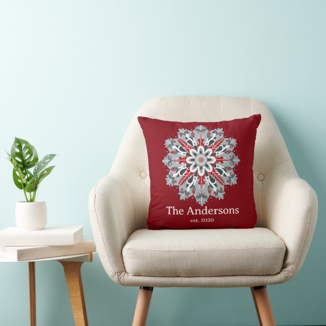 Coussin Rustic Nordic Snowflake Nom de famille personnalis (Chaise)