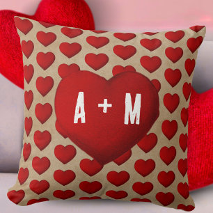 Coussin Rustic Red Heart Motif Saint Valentin Couple