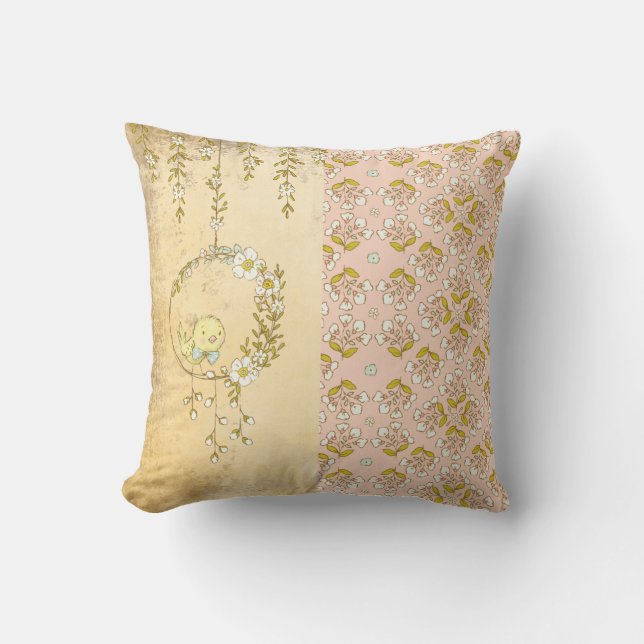 Coussin Rustic Rose Baby Girl Floral Polka Dot Nursery (Recto)