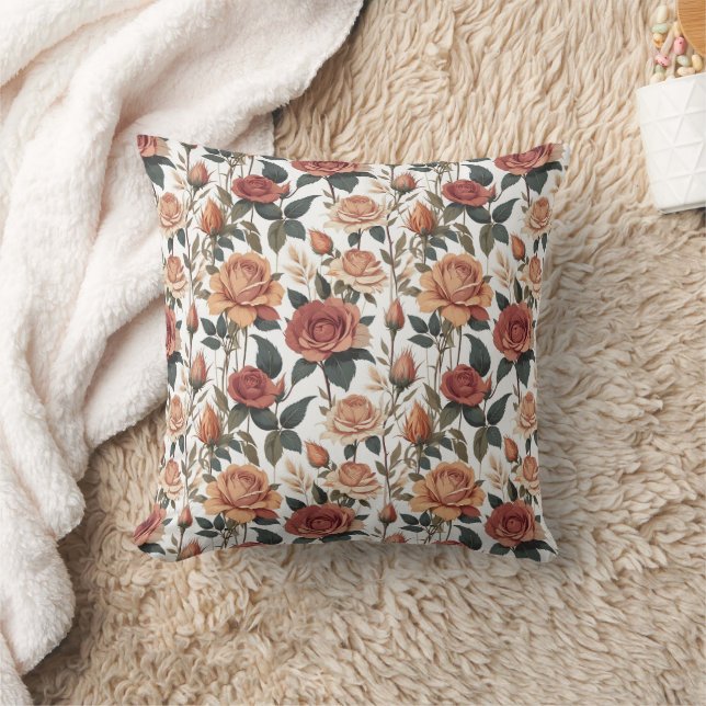 Coussin Rustic Vintage Flower Red Rose Nature Print (Couverture)