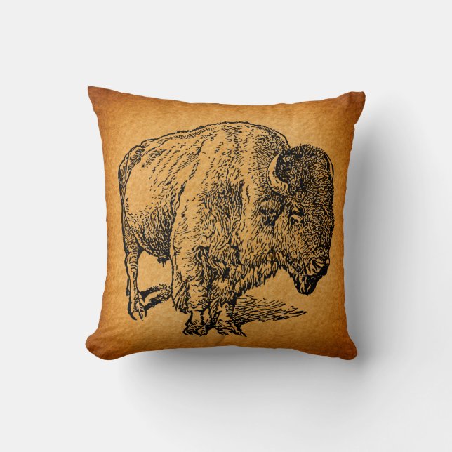 Coussin Rustic Western Wild Buffalo Bison Antique (Recto)