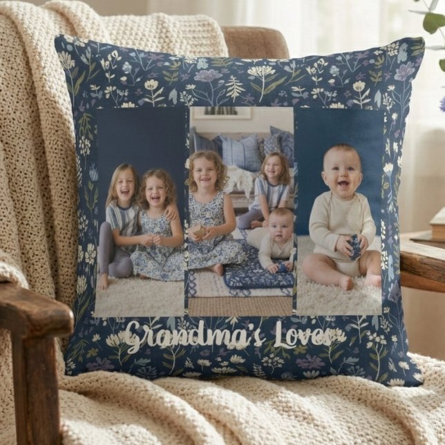 Coussin Rustic Wildflower Collage – Grandma's Loves Photo (Rustic Wildflower Collage – Grandma's Loves Photo pillow)
