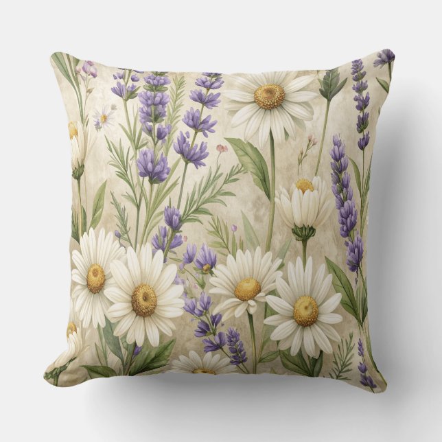 Coussin Rustic Wildflowers Pillow & Mug - Lavender Sage Fl (Recto)
