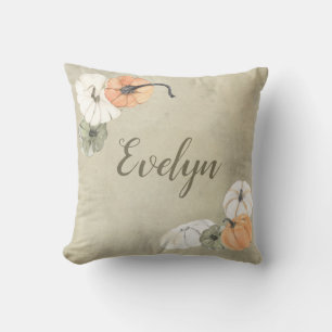 Coussin Rustique Automne Blanc, Orange Citrouilles Personn
