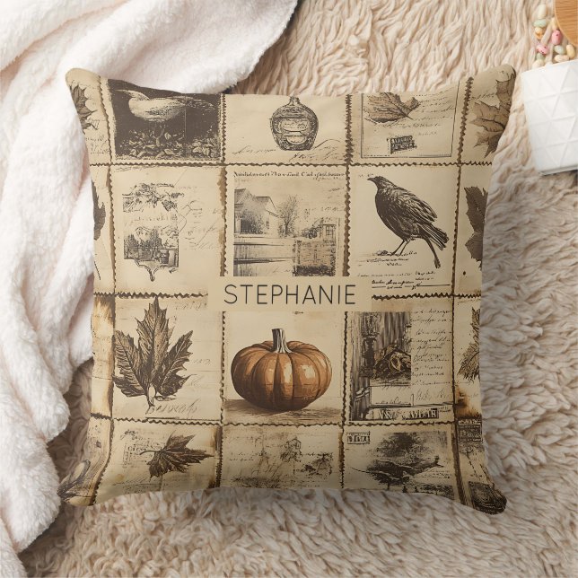 Coussin Rustique Automne Ephemera Collage | Terre chaude ( (Couverture)