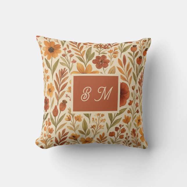 Coussin Rustique Automne vibes d'automne & Monogramme flor (Recto)