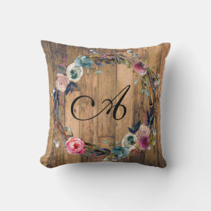 Coussin Rustique Bois Floral Wreath Farmhouse Chic