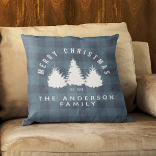 Coussin Rustique Buffalo à carreaux Joyeux Noël Nom de fam