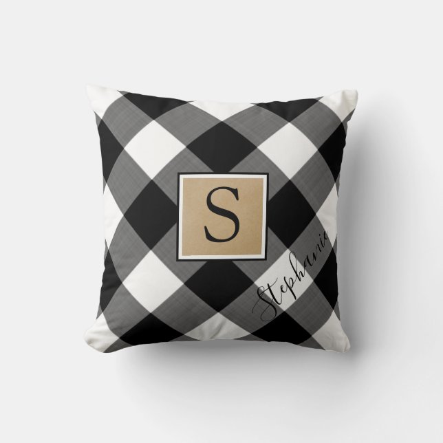 Coussin Rustique Buffalo Check Plaid Monogramme Nom du scr (Recto)