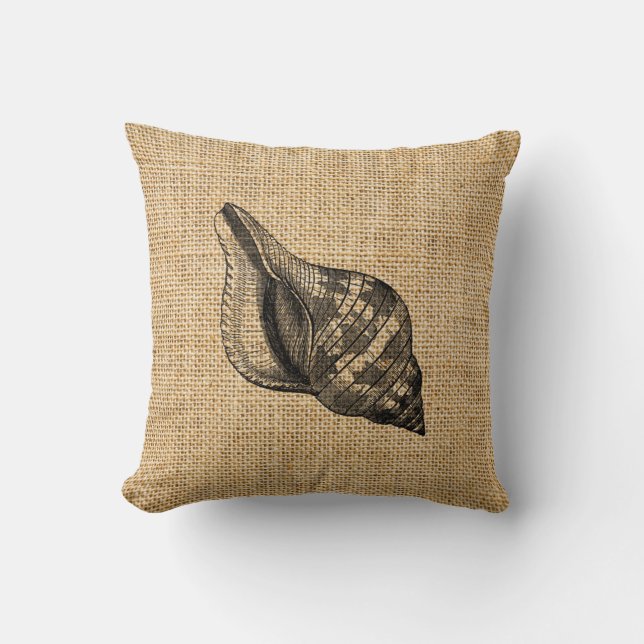 Coussin Rustique Burlap Beach Thème Coquillages Jeter Orei (Recto)