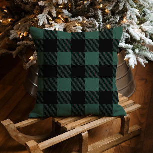 Coussin Rustique chasseur vert plaid de Noël noir buffle