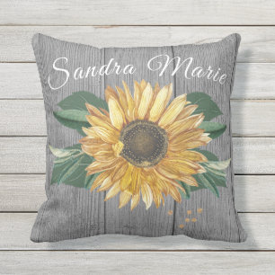 Coussin Rustique Chic Golden Jaune Tournesol gris Bois