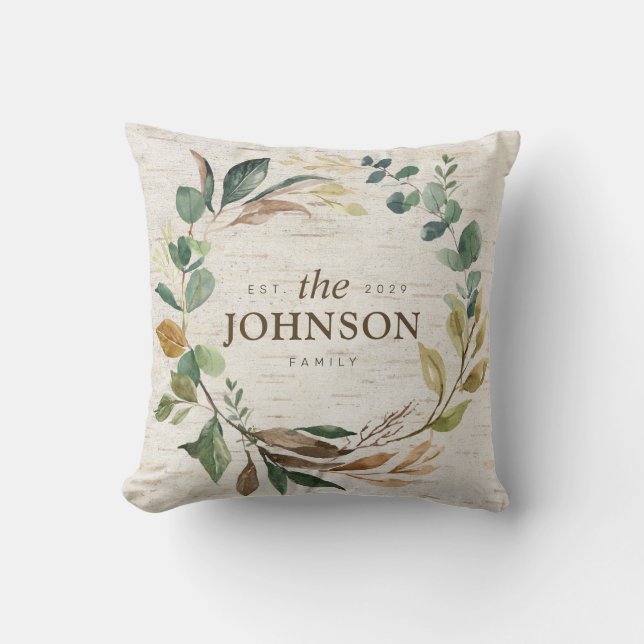 Coussin Rustique Chic Green Wreath Family Est. Monogramme (Recto)