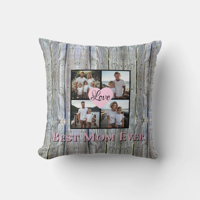 Coussin Rustique chic Personnaliser 4 photo Meilleure mama (Recto)