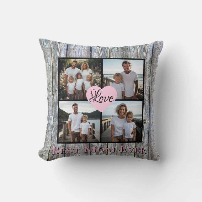 Coussin Rustique chic Personnaliser 4 photo Meilleure mama (Recto)