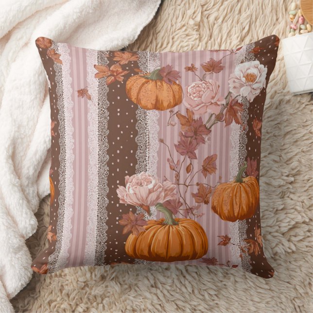Coussin Rustique Citrouilles d'automne & dentelle fleurie  (Couverture)