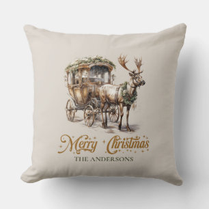 Coussin Rustique classique vert profond et or Reindeer tra