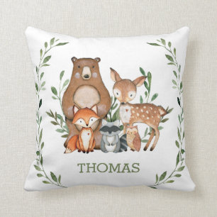 Coussin Rustique Cute Woodland Animaux Végétation Enfants