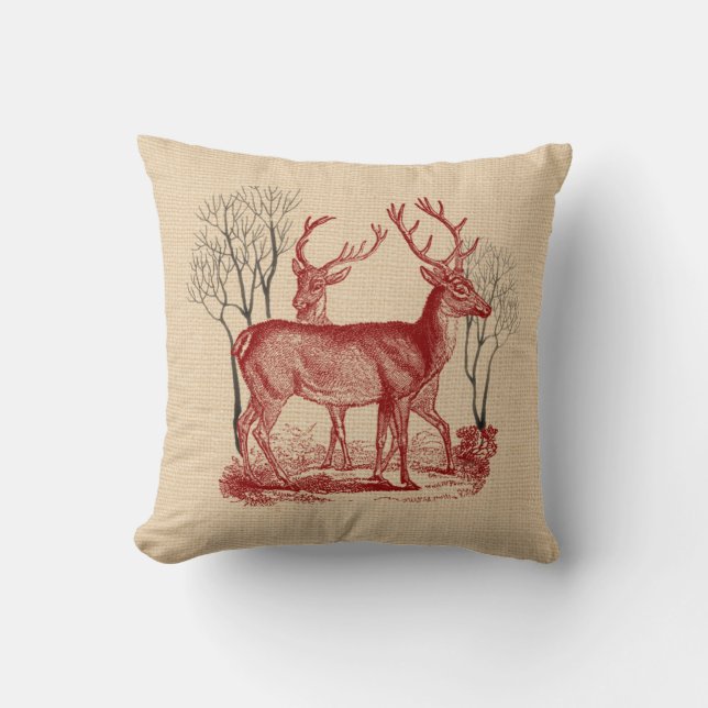 Coussin rustique de cerfs communs rouges de région (Recto)
