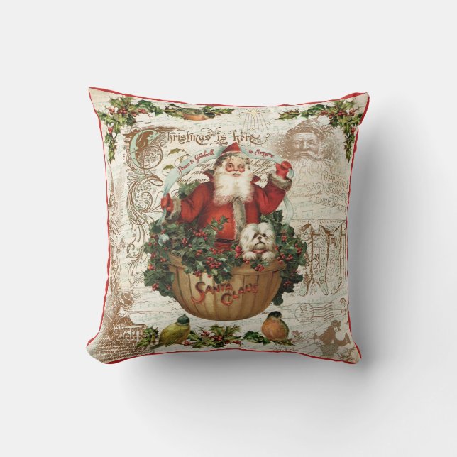 Coussin rustique de Père Noël de Noël vintage (Recto)