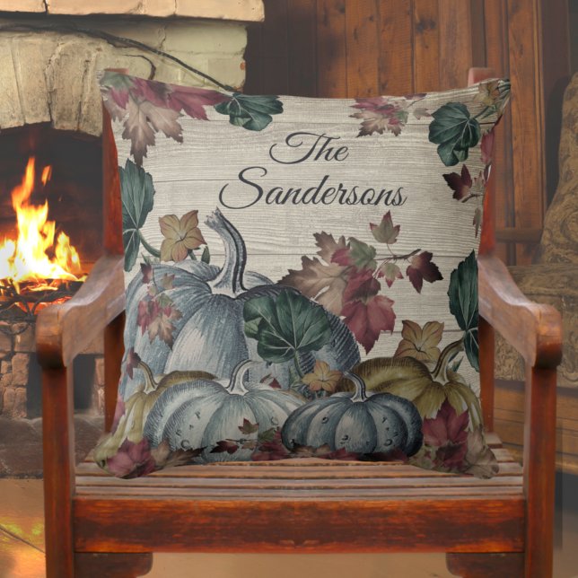 Coussin Rustique Dusty Citrouille automne Feuilles Bois (Créateur téléchargé)