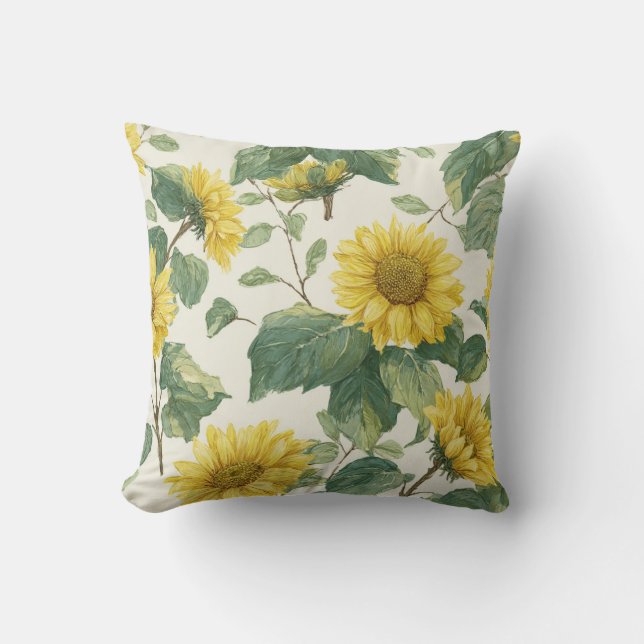 Coussin Rustique & Élégant Tournesol Floral Classique (Recto)