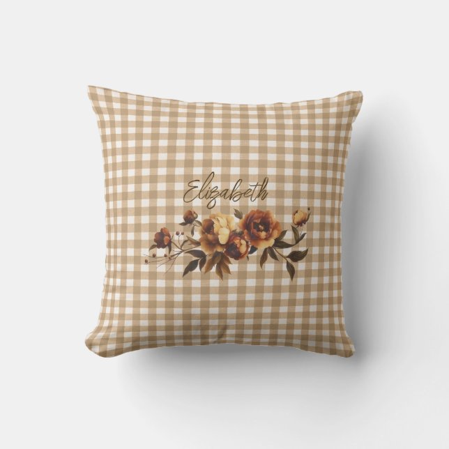 Coussin Rustique En vichy Automne Floral Personnalisé (Recto)