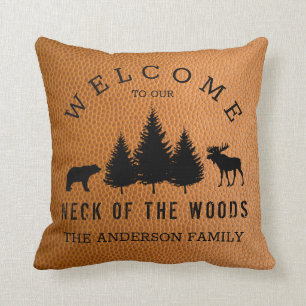Coussin Rustique Faux Cuir Bienvenue Cabine Woods