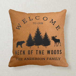 Coussin Rustique Faux Cuir Bienvenue Cabine Woods