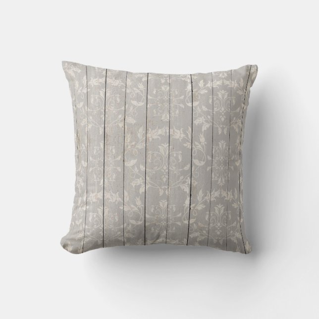 Coussin Rustique Ferme Shabby Chic Blanc Bois Décoratif (Recto)