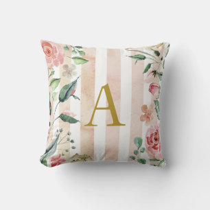 Coussin Rustique, français, bonbon rose rayé floral