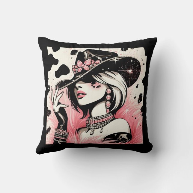 Coussin Rustique Glam Cowgirl rose étincelante Cowhide Imp (Verso)