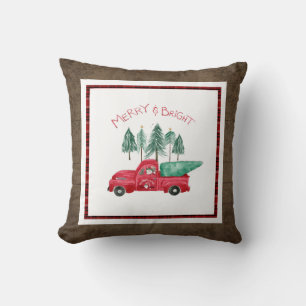 Coussin Rustique Joyeux Lumineux Plaid Camion Rouge Ferme