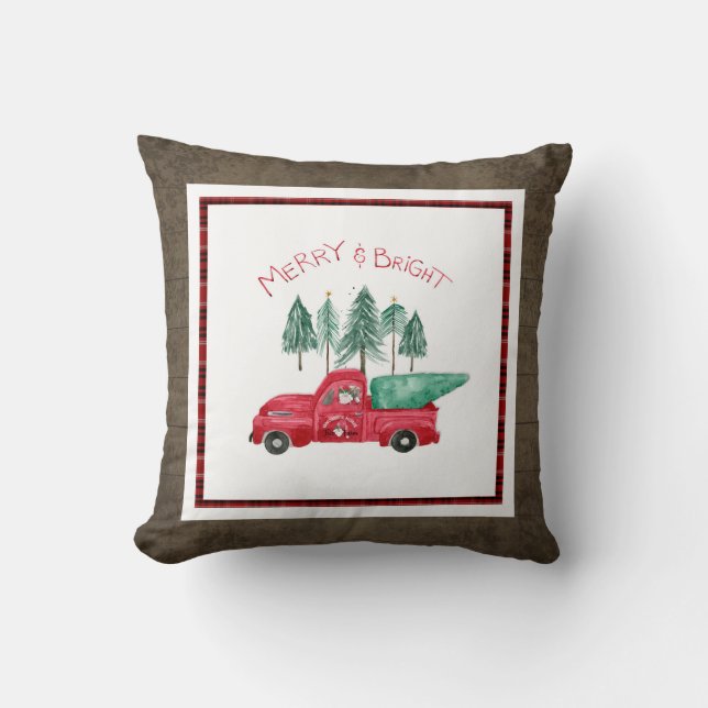 Coussin Rustique Joyeux Lumineux Plaid Camion Rouge Ferme (Recto)