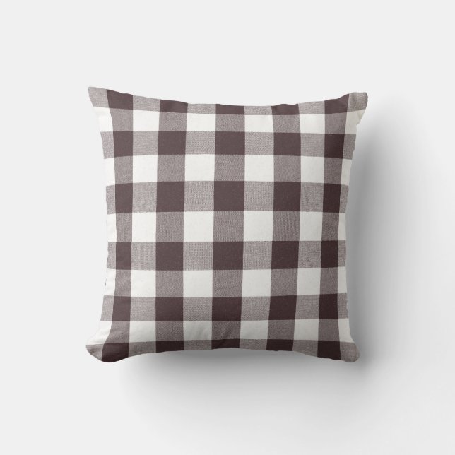 Coussin Rustique Neutre Brown Blanc En vichy Buffalo Plaid (Recto)