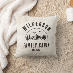 Coussin Rustique Nom de famille Cabine Cottage Lodge Retro