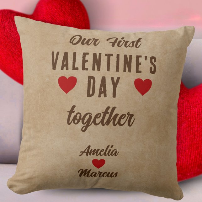 Coussin Rustique Notre première Saint Valentin Ensemble Co (Créateur téléchargé)