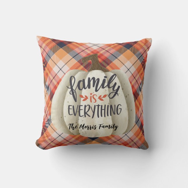 Coussin Rustique Orange Automne Plaid Citrouille Aquarelle (Recto)