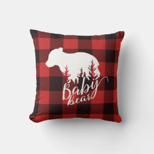 Coussin Rustique Pays Rouge & Black Flannel Bear bébé