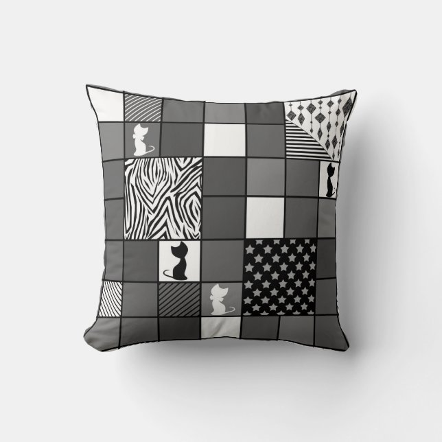 Coussin Rustique, Populaire, Noir et blanc, Patchwork, Sim (Recto)
