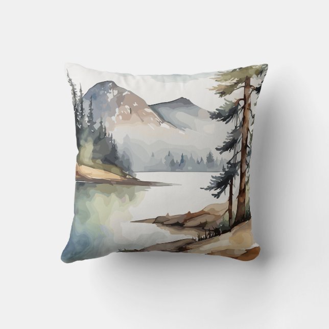 Coussin Rustique Retreat Mountain Watercolor Thème (Verso)